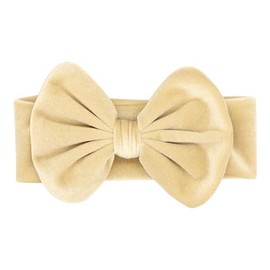 HAIRBOWS Toddler Girl Teen Stretch Velour Velvet-Feel Wide Headband Head Wrap with Bowtie in Antique White
