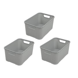 BranQ - Home essential Set of 3 Plastic Rattan Baskets made of Bisphenol A (BPA)-Free Polypropylene, Light Grey, Size M (10 Litres)