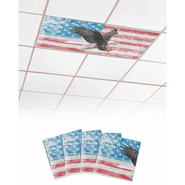 4th of July Fluorescent Lights Covers for Ceiling Lights Flag Magnetic Light Filters 4 Pack 4x2 ft Freedom Eagle Ceiling Light Cover for Classroom Office School Home Drop Decor