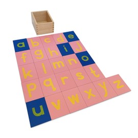 Delmach Montessori Sandpaper Letters | Lowercase | PP Wood Tiles | Vowel Consonant Color Coded | Includes Storage Box
