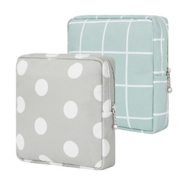 Desing Wish Period Bag, Sanitary Napkin Storage Bag for Feminine Pads Panty Liners Tampons and Reusable Pads, Sanitary Pads Pouches First Period Kit for Teen Girls Women Ladies (Dots/Green Grids)