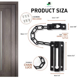 QOPAHI Door Chain Lock for Front Door, Internal Door Security Chain 85×40mm Safety Locks Door Chains for Upvc Doors, Fit for Home Bedroom Bathroom Hotel Preventing Unauthorized Intrusion(Black)