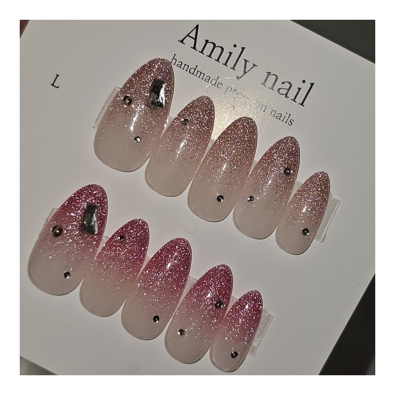 Summer reflective glitter [Handmade nail tip] Emily Nail - Short
