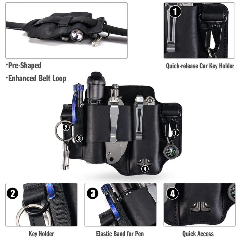 ST1 Leather Multitool Sheath - EDC Belt Organizer for Leatherman