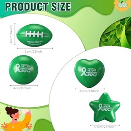 Arrowbash 50 Pcs Mental Health Awareness Items Include Green Rubber Duck Football Star Heart Stress Ball, Anxiety Relief Tool for Mental Health Month Gifts School Healthcare & Fundraiser Giveaways