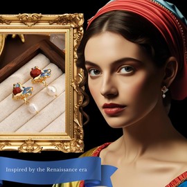 Renaissance Inspired Baroque Pearl Drop Earrings for Women, 18K Gold Plating, Hypoallergenic, Romantic Bridal Jewellry, Dangly Gold Pearl Earrings, Bridesmaid Gifts, Vintage Style Pearl Jewellery