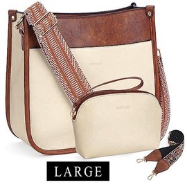 HKCLUF 4055 Women's Fashionable Crossbody Bag Purse For Women Leather Handbag Wallet Set Waterproof Women Crossbody Bag With 2count Adjustable Guitar Strap Perfect:_White with Brown01