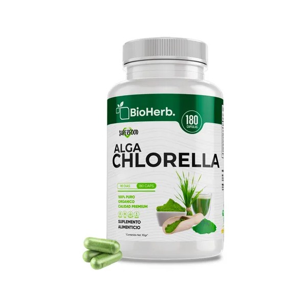 Bioherb Alga Chlorella 100% Pura 180 Cápsulas 500 Mg Sabor