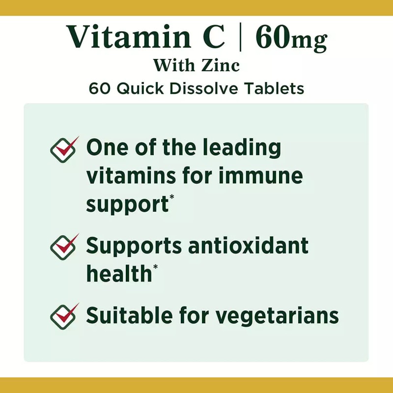 Nature's Bounty Vitamin C Plus Zinc Quick Dissolve Tablets, 60