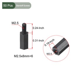 YOKIVE 50 Pcs M2.5 Standoff Screws, Nylon Hex PCB Standoffs with High Insulation Effect, Keep Height Consistent, Great for Motherboard (Black, 8mm+6mm)