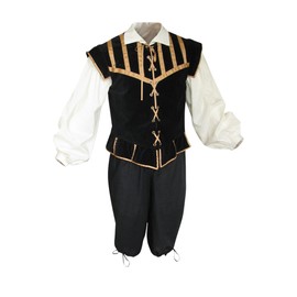 Artemisia Designs Men's Renaissance Doublet 3 Pc Costume, Ren Faire, Pirate, Medieval Cosplay Black (X-Large)