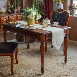 ARTABLE Lace Table Runner Macrame Vintage Flower Dresser Scarf with Exquisite Embroidery Table Runners for Kitchen Home Wedding Party Dining Decoration (12 x 48 Inch, Linen)