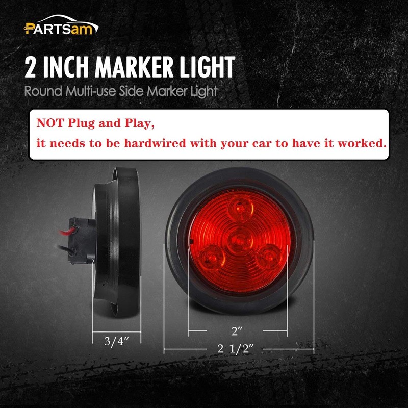 Partsam 5pcs 2 inch Red 4 LED Round Sealed Trailer