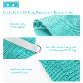 Coarbor 20'x20'x20' Sun Shade Sail Triangle Heavy Duty Fabric Cloth Screen for Patio Garden Yard Deck Pergola Canopy Water Permeable & UV Resistant (Turquoise)