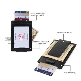 FOXHACKLE Leather Wallet For Men, Crunch Black, Money Clip Pull Up