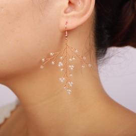 BERYUAN Small Pearl Earrings Dangle Drop Earrings Wedding Chandelier Statement Earrings Pearl Jewelry Chandelier Earrings for Wedding Party for Women, Metal, Pearl