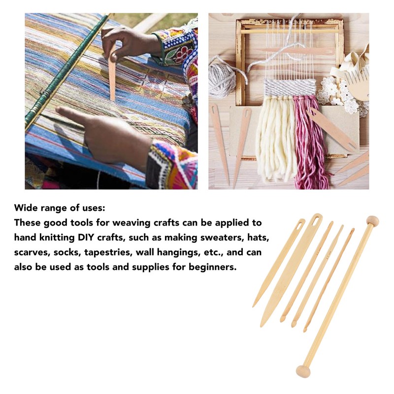 6Pcs Wood Hand Loom Stick Set Wood Weaving Crochet Needle