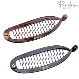 Parcelona Juego de 2 Pinzas para El Pelo Tipo Banana de Celuloide con Diseño de Pez de Caparazón de Tortuga Y Negro, Tamaño Grande de 11,5 Cm, para Mu