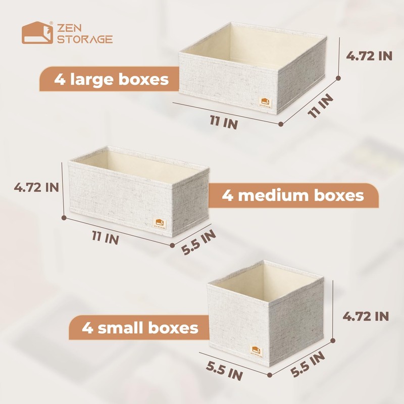 ZenStorage 12 Pack Linen Nursery Drawer Organizer for Baby Clothes,