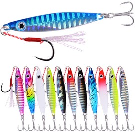 Aorace 12pcs 22g 6.5cm Metal Jigs Saltwater Fishing Lures Jigging Spoon Lures Kit for Long Casting Surf Fishing Slow Vertical Casting Artificial Lead Jigs Assortment for Bass Sea Trout