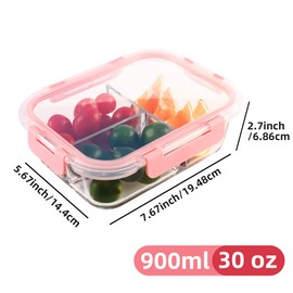 Glass Meal Prep Containers 3 Compartment with Lids (5 Pack, 36oz), Divided Glass Storage Containers for Lunch at Work, Leak-Proof Portion Control Food Containers, Microwave / Dishwasher Safe