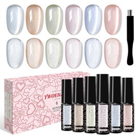 TWOEIGHT Silk Magnetic Cat Eye Gel Nail Polish Set 8ml*6 with 1Magnets Silver Blue Orange Green Purple Pink Nail Salon DIY at Home Sparkle Stunning Gel Polish Gift for Women