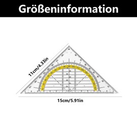 Set of 2 Set Square Primary School, Set Square with Handle, Set Square Small, Set Square Set, Shatterproof and Transparent, Plastic Geometry Triangle for School and Office (15 cm)