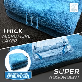 Microfibre Car Drying Towel Thick, Super Absorbent, Lint Free 40cm x 40cm Microfiber Cloth Car - Perfect Addition to your Car Washing, Drying, Detailing and Polishing (Pack of 2)