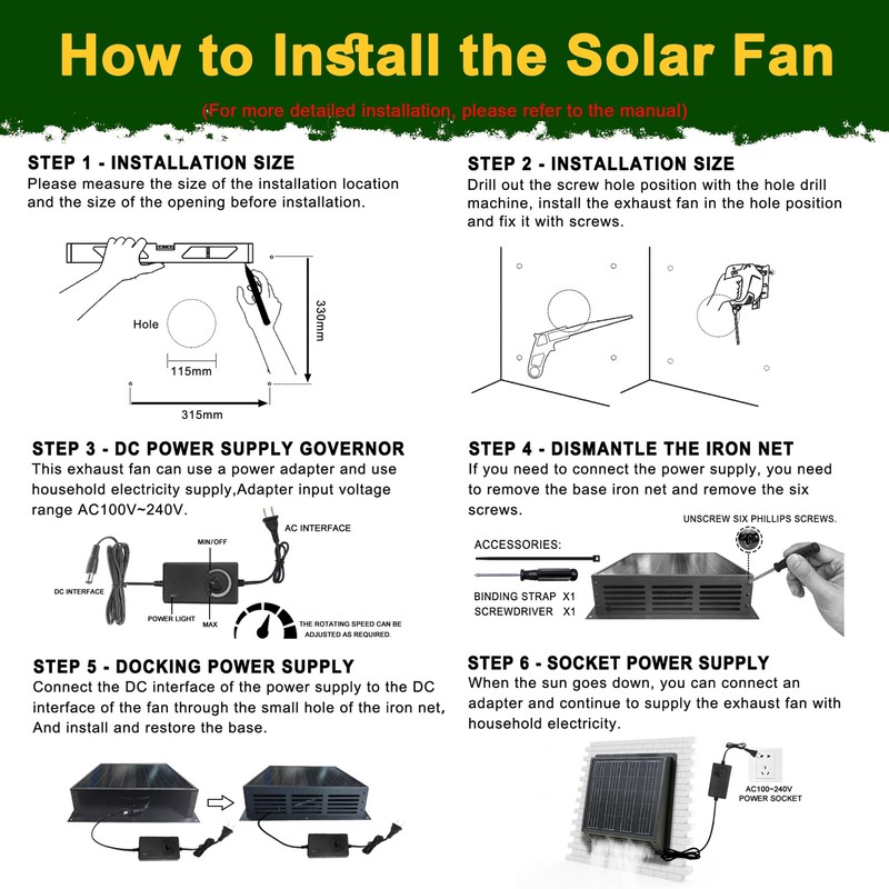 25W Solar Exhaust Fan for Chicken Coop with Power Adapter