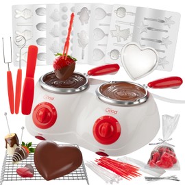 Dual Electric Chocolate Melting Pot Set - Valentines Day Candy Bar Making or Fondue Fountain Kit w/ 30 Bonus Accessories - Dip, Drizzle & Decorate Strawberries, Marshmallows- Party Appetizers Desserts