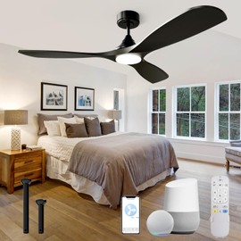 NOPAARD 52 Inch Smart Ceiling Fan with Light, Wood Ceiling Fans with Remote, Alexa,WiFi and App Controls, Reversible Blades, ETL Quiet DC Motor, Timing, High CFM, Dimmable LED Light, Black