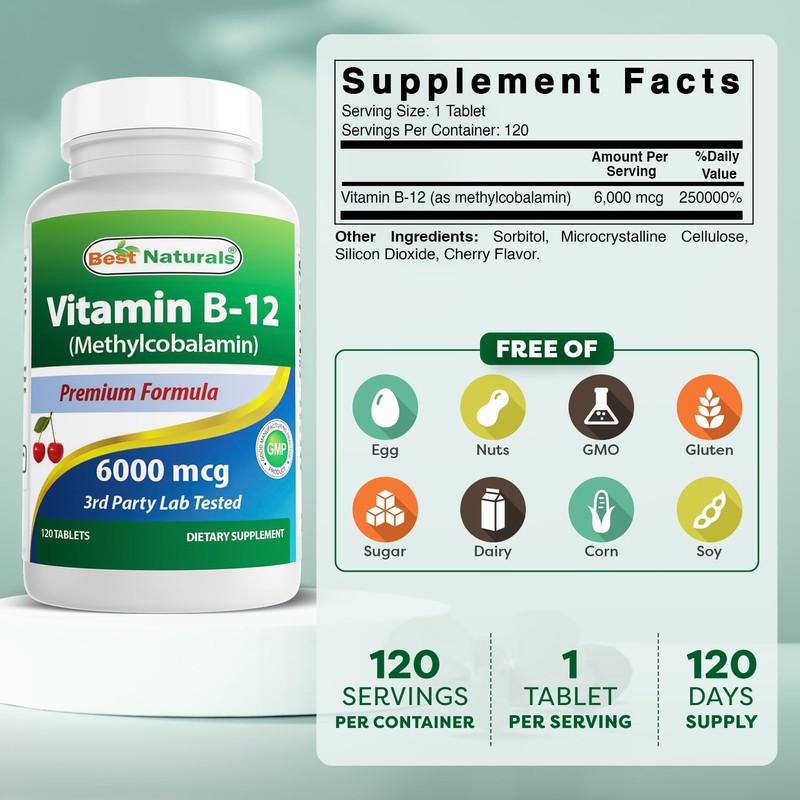 Best Naturals Vitamin B-12 as Methylcobalamin (Methyl B12), 6000 mcg