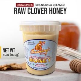 Browning's 40 oz Creamed Raw Clover Honey | 100% Pure, Natural & Unfiltered | Premium Old-Fashioned Honey - Product of the USA