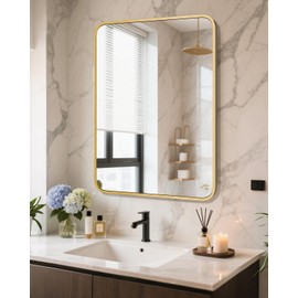 SUNQUEEN 30" x 22" Gold Bathroom Mirror for Wall, Modern Bathroom Vanity Mirror for Over Sink Bedroom Entryway or Living Metal Framed HD Tempered Glass Room Horizontal or Vertical