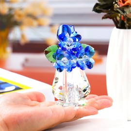 Birthday Gifts for Women Popular K9 Crystal Blue Rose Flower Figurine Never Wither Artificial Rose Retirement White Day Anniversary Mother's Day Gift for Mom Wife Her