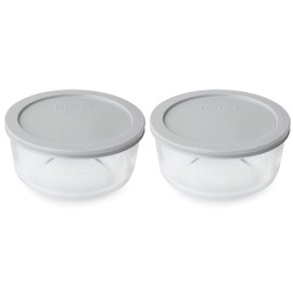 Pyrex 7201 4 Cup Glass Bowls & 7201-PC Jet Gray Food Storage Replacement Lids (2-Pack) - Made in the USA