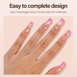 Vansiho 300 Unidades de Uñas Postizas de Gel Francesas, Uñas Postizas Largas Cuadradas, Uñas Pre-Francesas Rosas, Uñas Acrílicas Postizas para Decorac