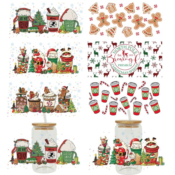 AUOCATTAIL UV DTF Cup Wrap Transfer for Glass, Christmas Theme