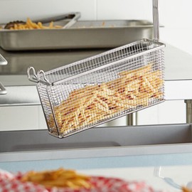 TrueCraftware-13-1/2" x 4-1/4" x 5-1/2" Rectangular Deep Fry Basket with Hook Heavy Duty Nickel Plated Iron with Coated Gray Handle - for Home and Restaurant Kitchen Frying Chips Fish Sausages