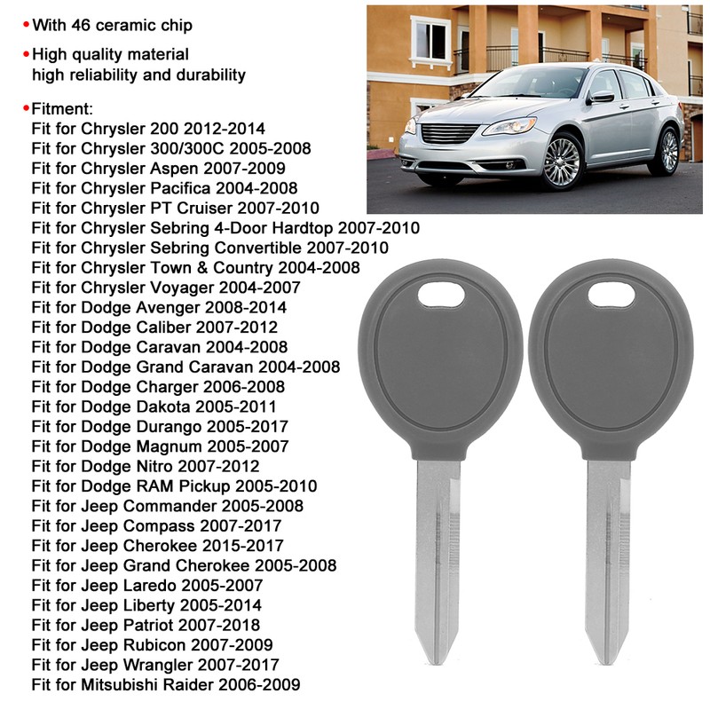 2Pcs Transponder Ignition Car Key with 46 Ceramic Chip Fit