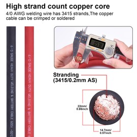 iGreely 4/0 Gauge Wire 5 Feet Black+5 Feet Red 4/0 AWG Flexible Welding Battery Copper Cable for Car Solar Marine Inverter RV, 5pcs 5/16"&5pcs 3/8" Copper Terminal Cable Lug+Heat Shrink Tubing