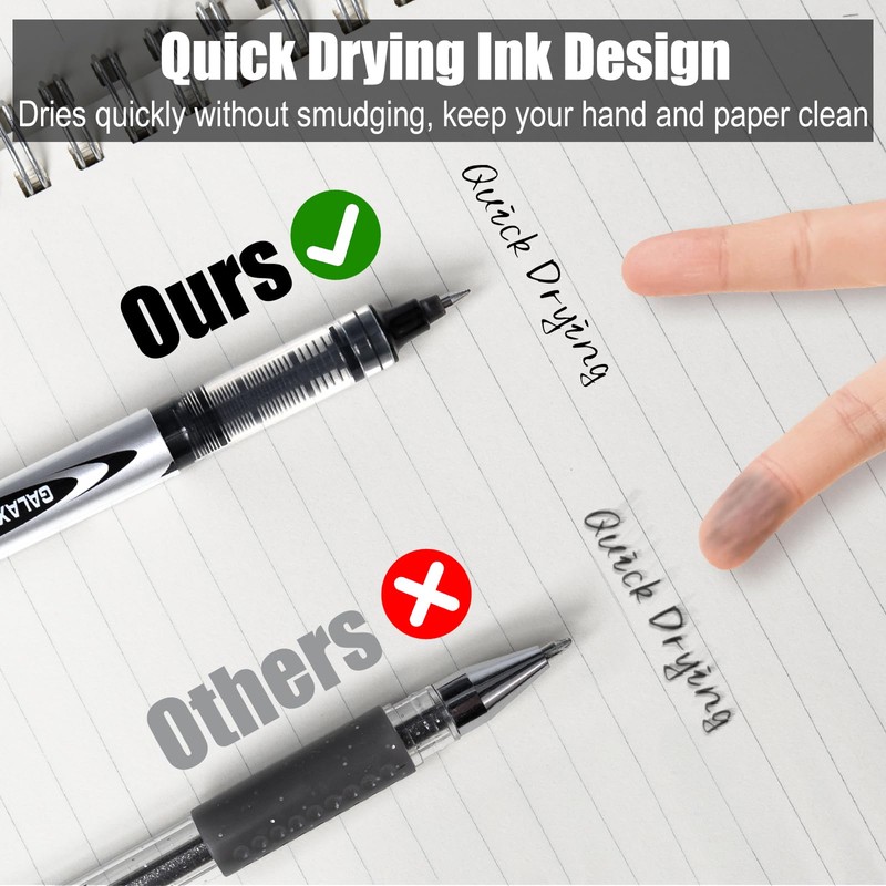 Rollerball Pens Black Ink, 16 Pack 0.5mm Black Gel Pens,