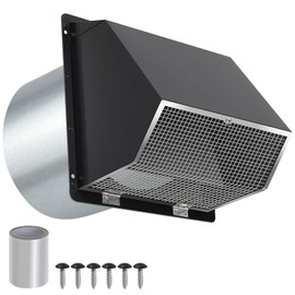 12 Inch Wall Vent Hood Exhaust Vent Cover Cap Outdoor Hooded Wall Vent with Screen and Damper for HVAC Duct Dryer Range Hood Industrial Facilities Ventilation and Air Exhaust,Galvanized Steel,Black