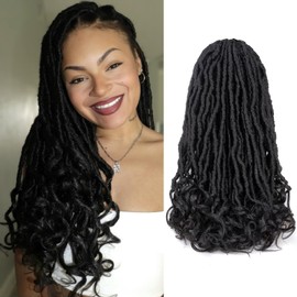 Toyotress French Curl Locs Crochet Hair - 18 Inch 8 Packs Natural Black Crochet Faux Locs With Curly Ends, Long Pre-Looped Soft Locs Braiding Hair Extensions (18 Inch, 1B-8P)