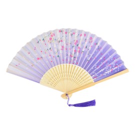 Purple Wooden Hand Fan Silk Fabric Hand Fan Chinese Japanese Folding Fan with Tassel Fan Women Small for Wedding Guests Children Girls Summer