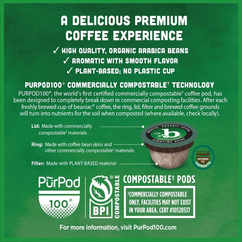 beaniac Organic Downtime Decaf Swiss Water Decaffeinated, Medium Roast, Single