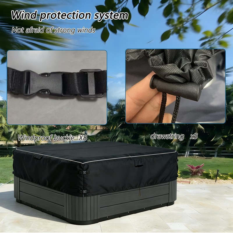 XCZ Heavy-Duty 600D Waterproof Square Hot Tub Cover - 96"