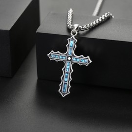 HBLICY Cross Necklace 925 Sterling Silver Turquoise Cross Pendant Necklace Religious Jewelry Gifts for Men Women
