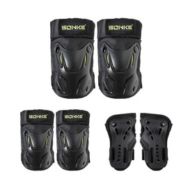 SONKE Youth/Kids Knee Elbow Pads, Wrist Guards for 3-15 Years, Child Protective Gear Set for Roller Skating, Cycling, Scooter Riding, Skateboarding, BMX and Multi-Sports (Black, Small (30-70 lb))