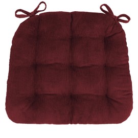 Barnett Home Decor Dining Chair Pad with Ties Corduroy Burgundy -Size Extra-Large 16.5 x 18 16.5 x 18 Chair Cushion - Latex Foam Fill Cushion, Reversible, Machine Washable - Pinwale (Garnet/XL)
